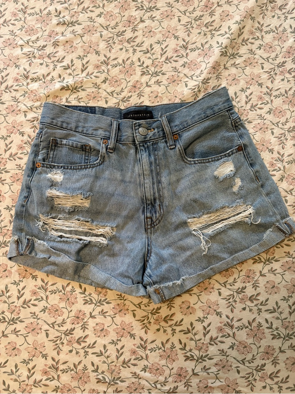 Aeropostale Distressed Light Blue High-Rise Jean Shorts